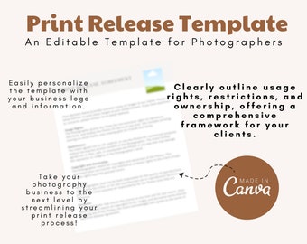 Editable Print Release Template for Photographers - Portrait & Wedding Photography