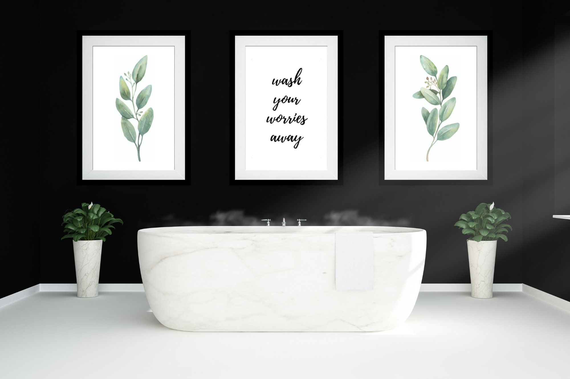 Conjunto de 3 paredes arte-baño pared decor-lavar sus | Etsy