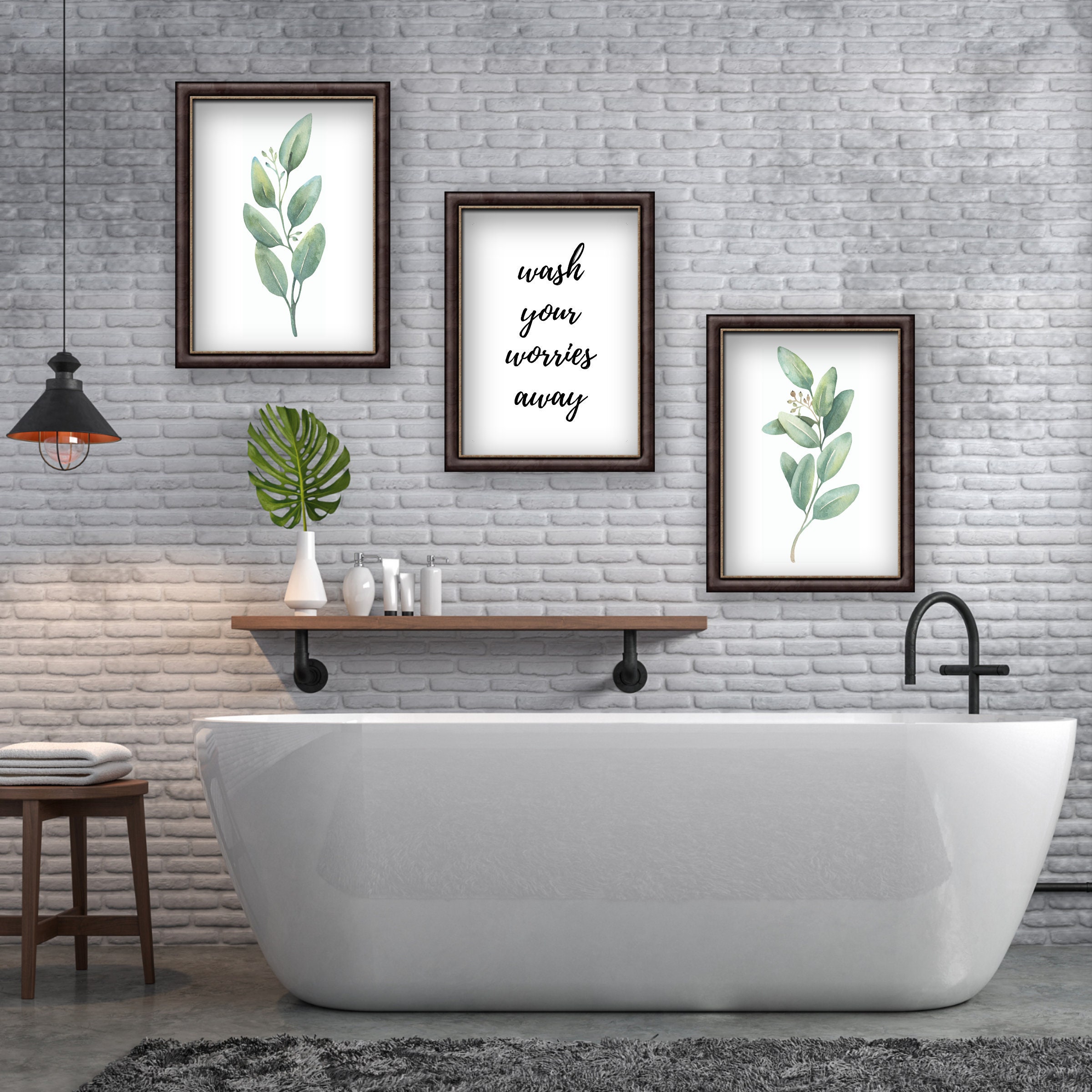 Conjunto de 3 paredes arte-baño pared decor-lavar sus | Etsy