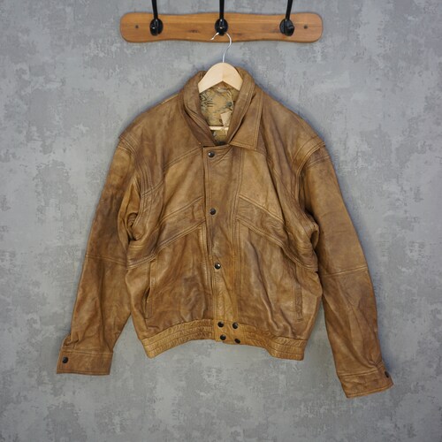 90s Distressed Leather Jacket Distressed Vintage Leather - Etsy