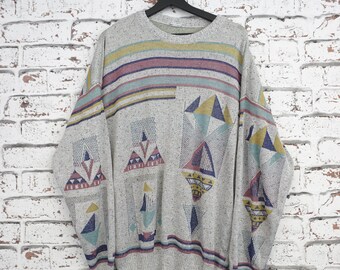 Vintage 90's retro 80's oldschool sweater sweater sweater knit jumper knitwear crazy pattern longsleeve unisex knit sweater