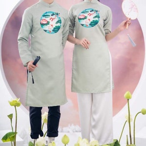 Matching Ao Dai - Mint Green with Round Lotus Flower