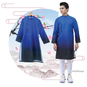 Men Ao Dai - Ombré with silk Tassel - Red or Blue