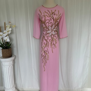 Women Ao Dai - Light Pink Ao Dai with Gold/Silver Bead Design