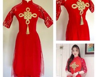 Modern Ao Dai - With Tulle Skirt - Red or Yellow