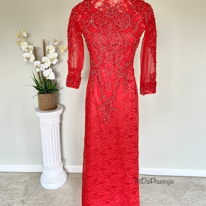 Bridal Ao Dai - Red with Bead Design - Size M