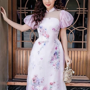 Mommy and Me Ao Dai - Dancing Girl Puff Sleeve Design