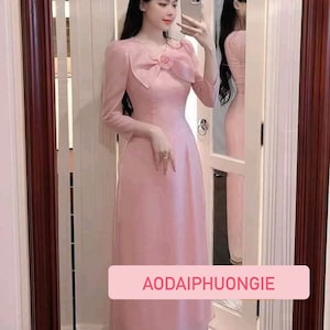 Women Ao Dai - Pink Bow with Pearl