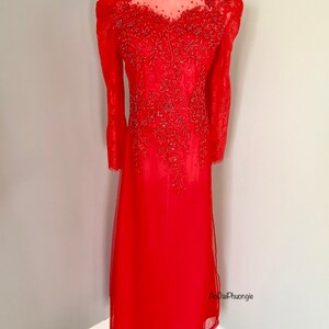 Bridal Ao Dai - Red lace with Bead Design / Size L