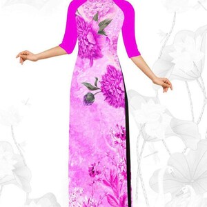 Traditional Women Ao Dai - Silk 3D Floral Print in Pink, White, Purple or Blue