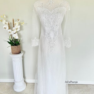 Bridal Ao Dai - White Lace Design - Size XS/S