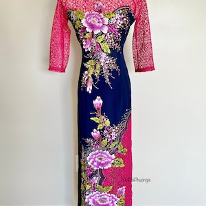 Traditional Women Ao Dai - Mixed Media with Mesh Lace