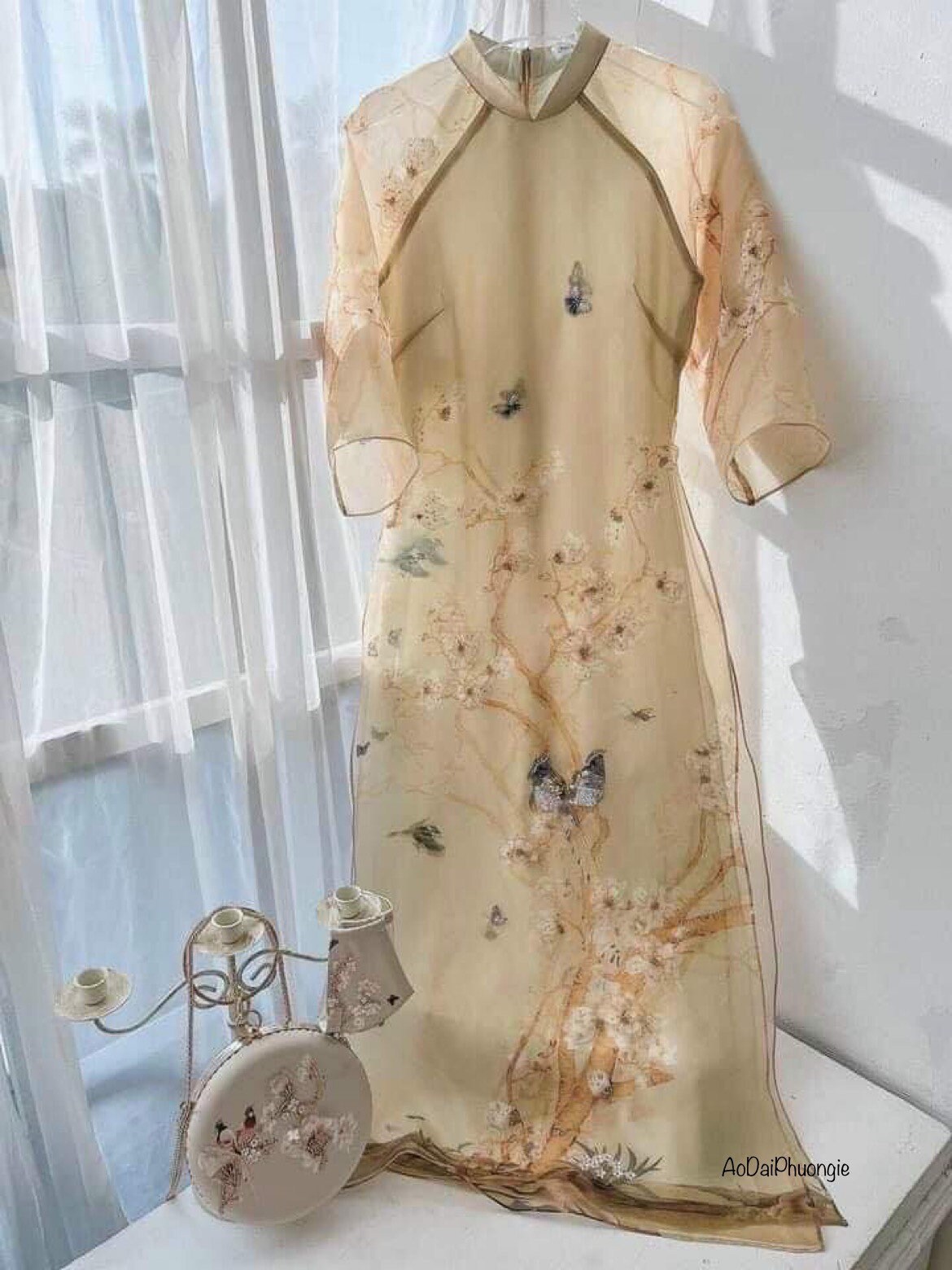 Modern Ao Dai Beige With Beaded Bird Design - Etsy