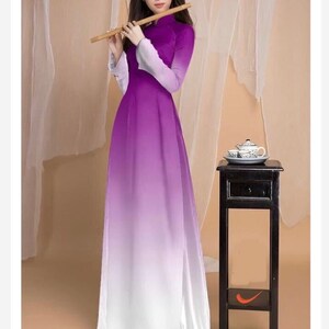 Women Ao Dai - Purple Ombré Silk Ao Dai