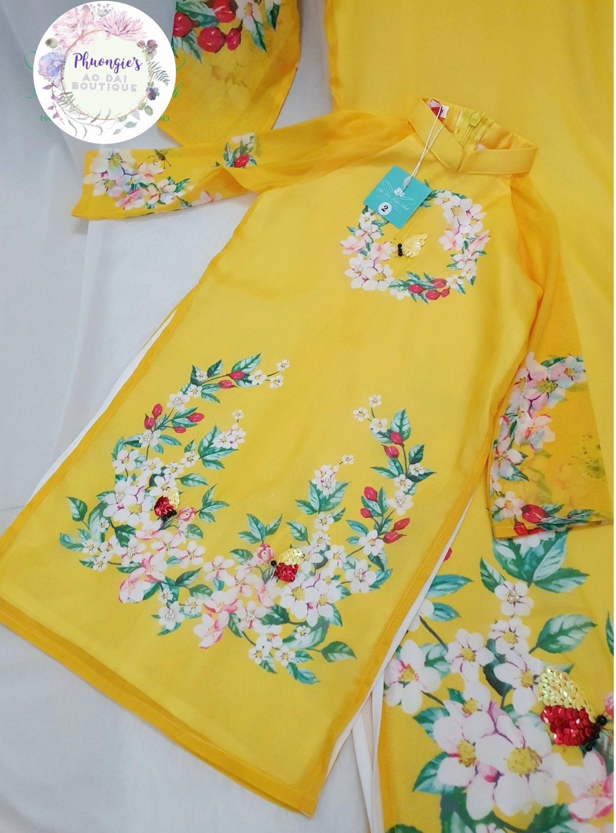 Mommy and Me Ao Dai Yellow Beaded Butterfly and Floral - Etsy Canada