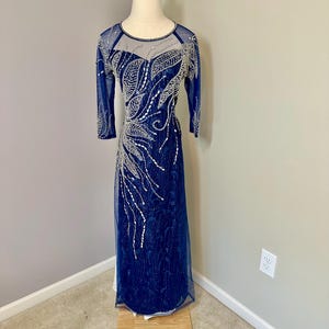 Women Special Occasion Ao Dai - Blue with Bead Design - Size XXL