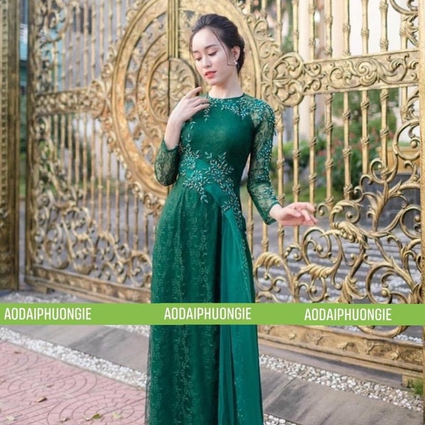 Lace Ao Dai - Bead Design - Green or Red