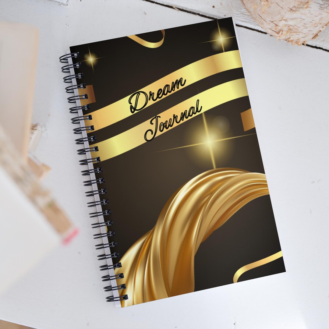 Dream Journal, Black &amp; Gold, Spiral Notebook, 5.5 X 8.5 In., Notebook ...