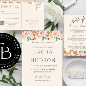 Wedding Invitation Suite Template Canva, Minimalist Wedding Invitation Template Set, Botanical Floral Wedding Invitation Template Download