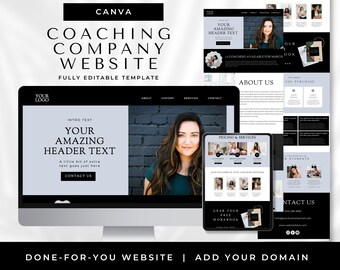 Canva Website Template for Coach, Canva Sales Page, Coaching Program, Landing Page, Coach Website For Business, Minimal Design, Editable