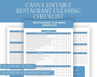 Restaurant Cleaning Checklist Template: Editable Canva Design (PDF)