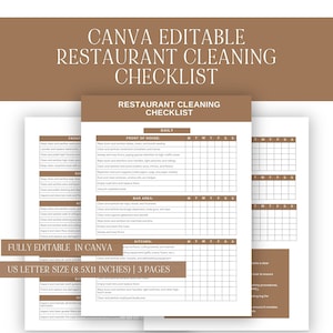 Restaurant Cleaning Checklist, Edit Free With Canva, Kitchen Cleaning Schedule, Inventory Management, Restaurant Bar List, Bathroom Chart