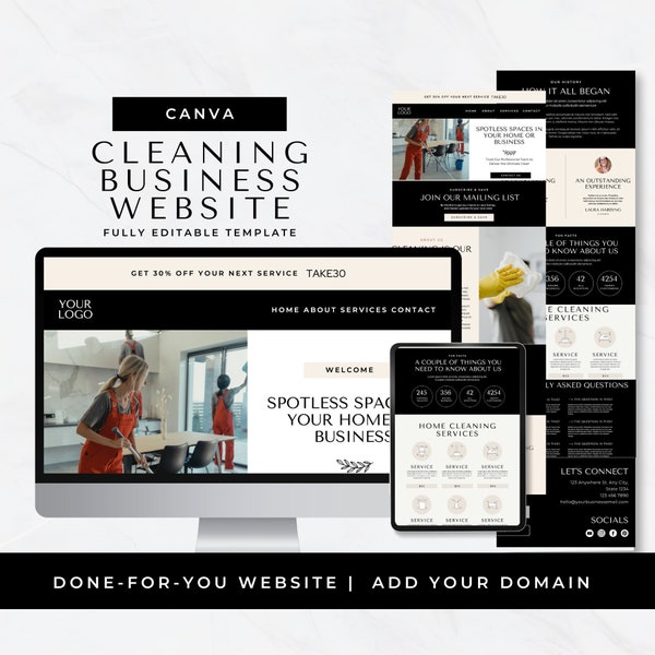 Website For Cleaning Business, Canva Website, House Cleaner Services, Cleaning Services Website, Easy To Customize For Your Editable Website