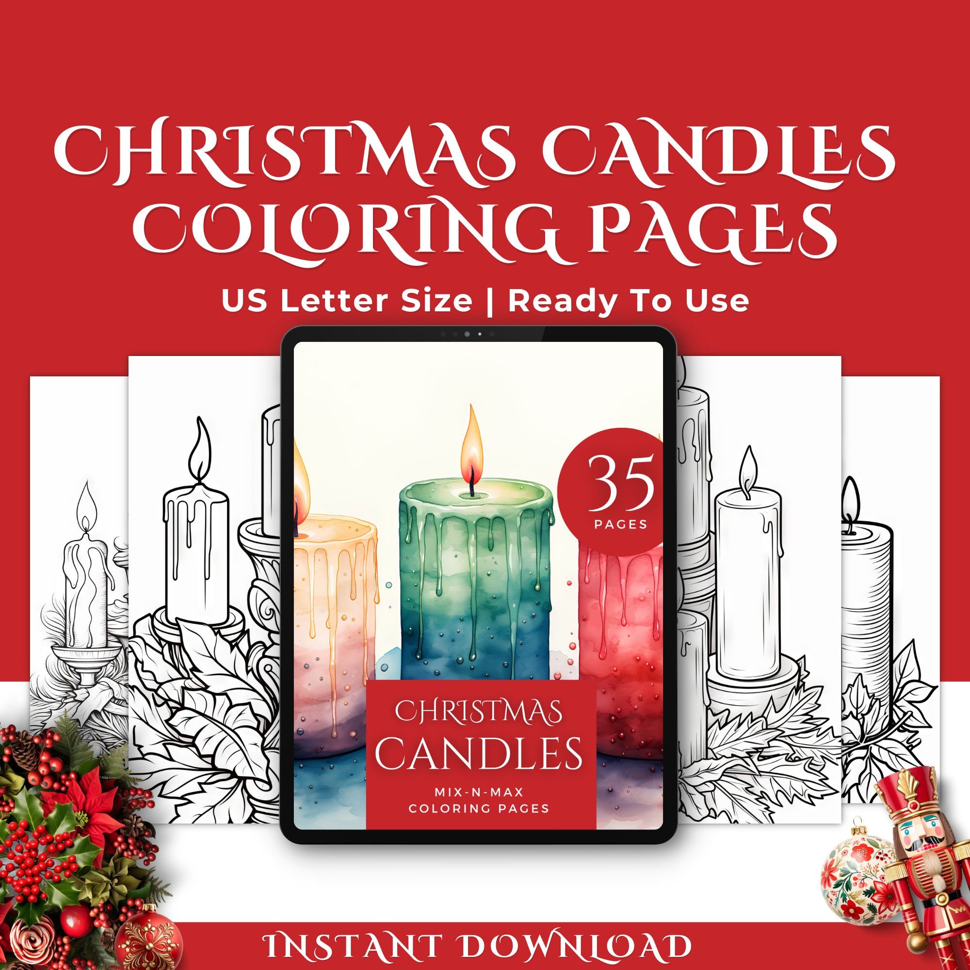Christmas Candle Coloring Page, Advent Coloring Pages, Instant Download ...