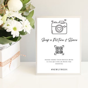 Modern Wedding Reception Table Sign | Canva Template | Wedding Photo Signs | Guest Photo Sharing | Share The Love Qr Code Sign Template