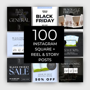 100 Black Friday Instagram Template, Black Friday, IG Reels, IG Stories, Black Friday Sales, Marketing Promotion, Canva Template, Cyber Sale