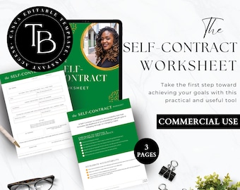 Self Contract Client Worksheet, Canva Template, Coaching Tools, Client Worksheet, Canva Template, Coaching Resources for Accountability