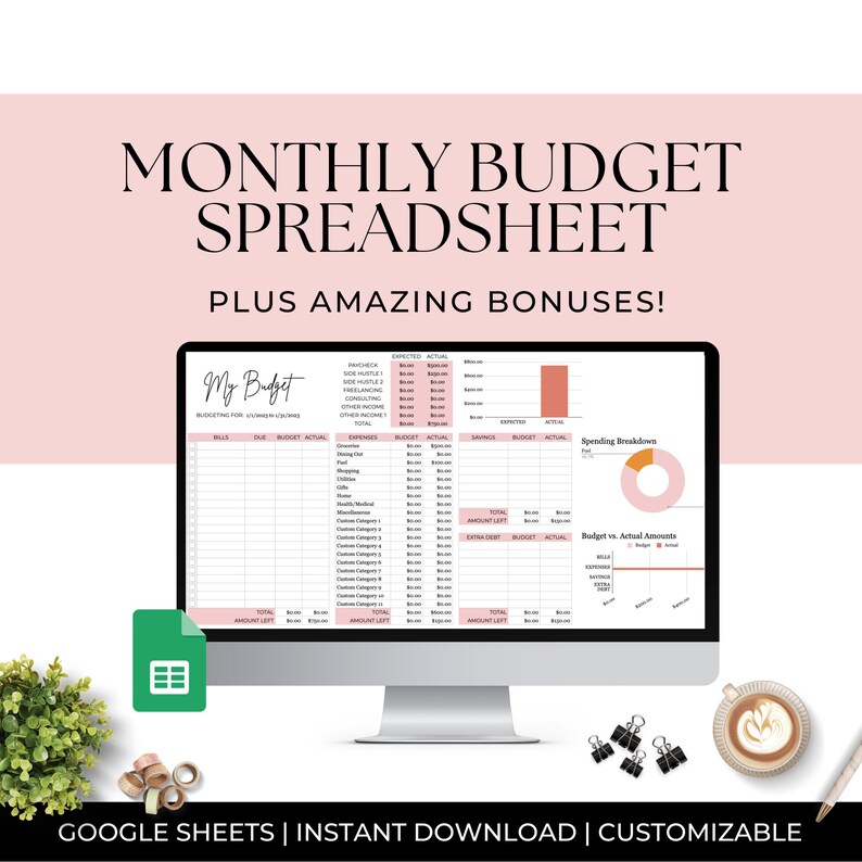 Monthly Budget Spreadsheet Template for Google Sheets Budget Etsy