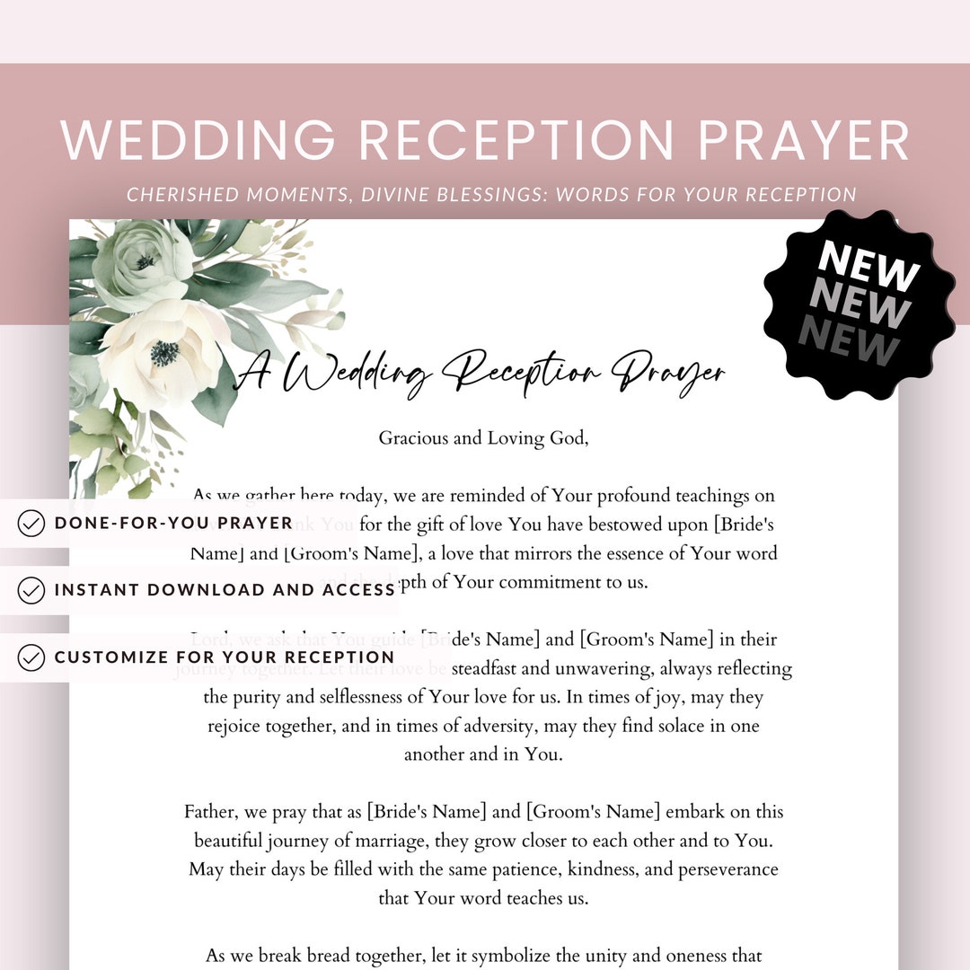 Wedding Reception Prayers, Wedding Day Essentials Box, Instant Download, Christian Couple