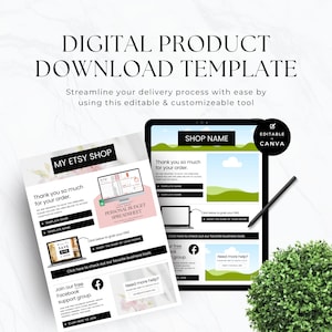Download Instruction Template for Digital Product Sellers, Page to share Links for downloading templates, Digital Product Etsy Seller, Canva