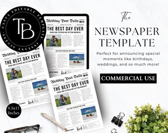 Wedding Day Post Canva, Newspaper Wedding Program, Canva Wedding Newspaper Template, Folded Large Wedding Day Newspaper, Canva Template
