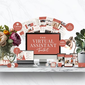May include: A digital toolkit for virtual assistants, featuring over 455 templates. The toolkit includes a variety of resources, such as business plan templates, social media templates, and client onboarding templates. The toolkit is designed to help virtual assistants streamline their business and provide better service to their clients.