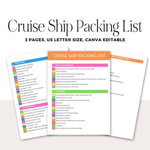 Cruise Packing List Printable: 3-Page Travel Planner (Canva Editable)