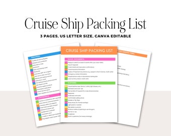 Cruise Packing List Printable: 3-Page Travel Planner (Canva Editable)
