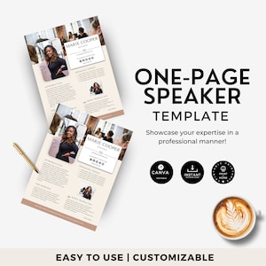 Speaker One Sheet Template Canva, Speaker Sheet Canva, Coach Email Signature, Speaking Engagement, Author Media Kit, Editable Template