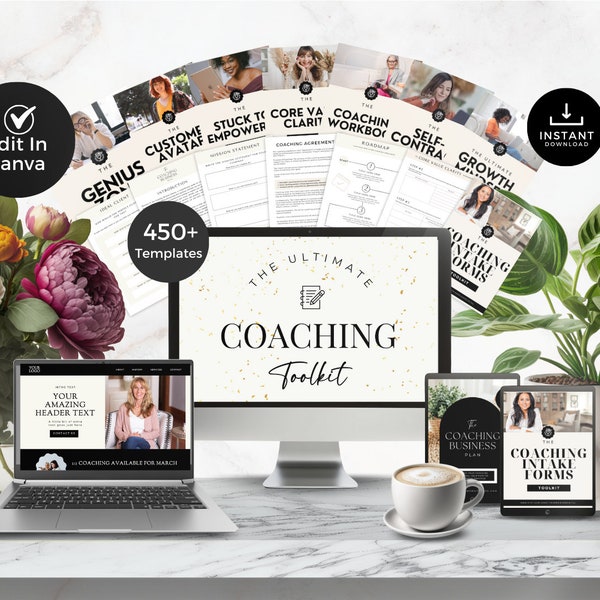 Life Coaching Ultimate Toolkit, Start Up Worksheets, Ultimate Brandable Course, Entire Shop Bundle, Coaching Business, Canva Template