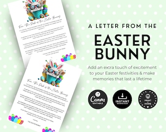 Plantilla de carta del conejito de Pascua, carta editable del conejito de Pascua, imprimible, sorpresa de la mañana de Pascua para niños, juego de Pascua para niños, Eb1