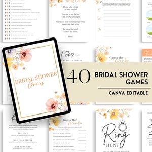 Wildblumen Brautdusche Spiele: 40 druckbare Spiele, Canva Vorlage