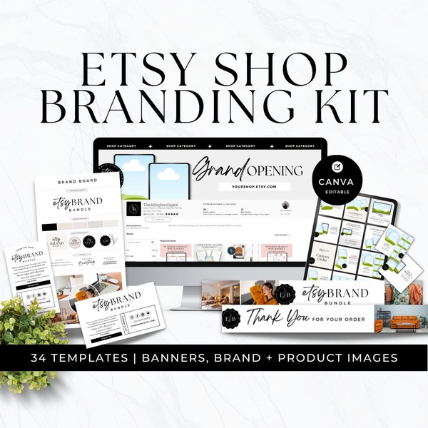 Etsy Shop Branding Kit Canva Vorlage, Banner-Set, Etsy-Verkäufer, Auflistungsvorlagen Canva, Diy Photo Covertemplate, Branding Kit, bearbeitbar