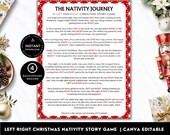 Nativity Story Christmas Game, Left Right Gift Pass (Canva Editable)