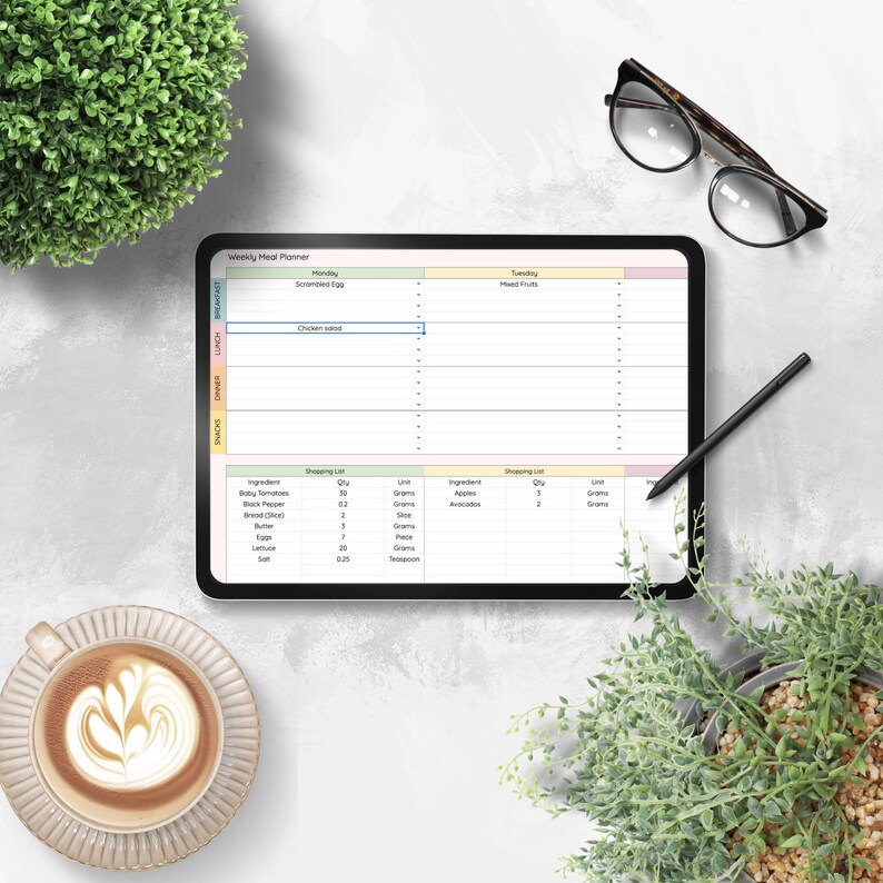 Meal Planner Google Sheets, Meal Plan, Macro Diet Planner, Weekly Meal