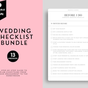 Wedding Checklist Printable, Wedding Planning Checklist, Canva Wedding Template, Wedding Planner, To Do List, Event Budget, Instant Download