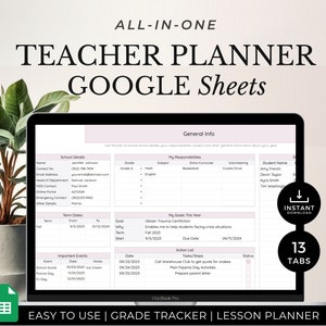 Digital Teacher Planner Google Sheets, Lesson Planner & Calendar For Teacher, Homework Assignment Plan Tracker, Resources, School Planner