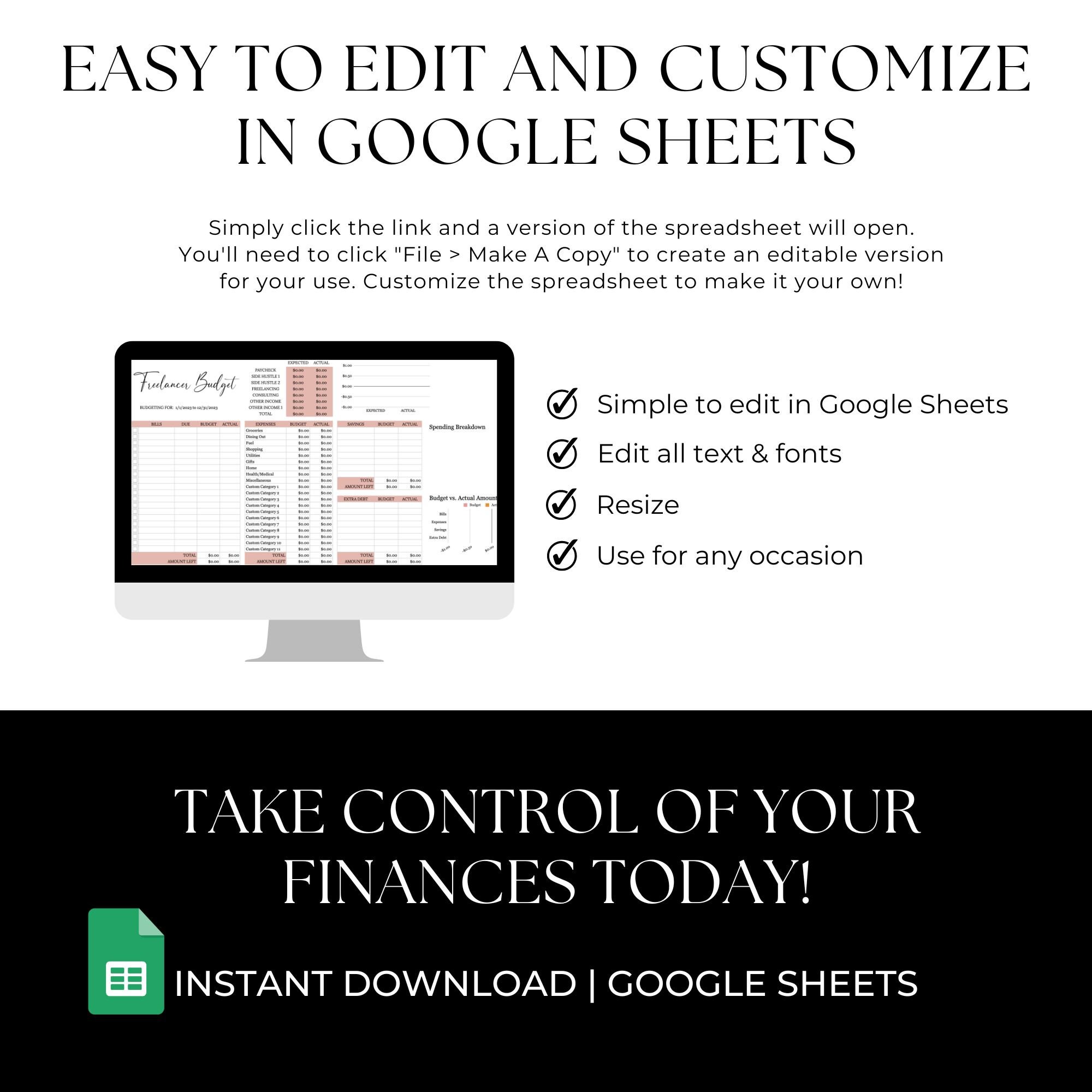 Freelance Budget Spreadsheet, Google Sheets Budget Template, Budget ... image.