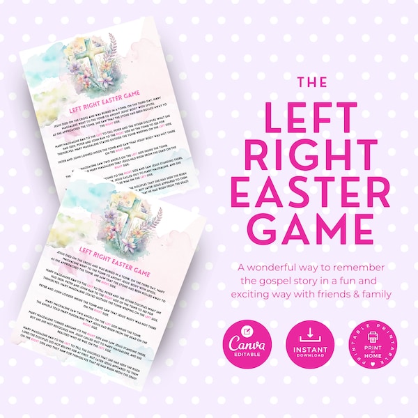 Left Right Easter Game, Easter Left Right Game, Easter Bible Games, Christian Easter Games, Church Games Easter Printable, Canva, Bible