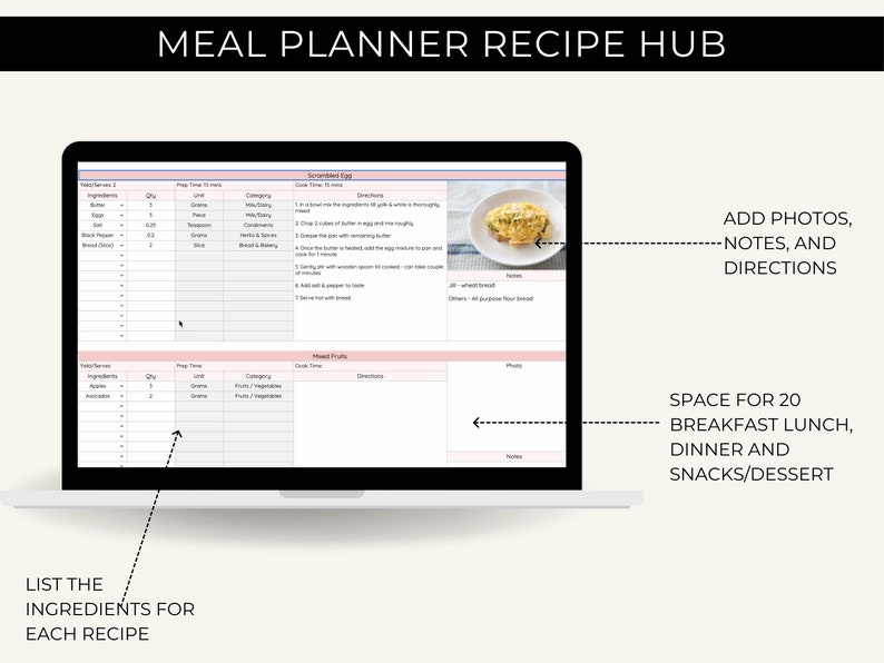 Meal Planner Google Sheets, Meal Plan, Macro Diet Planner, Weekly Meal